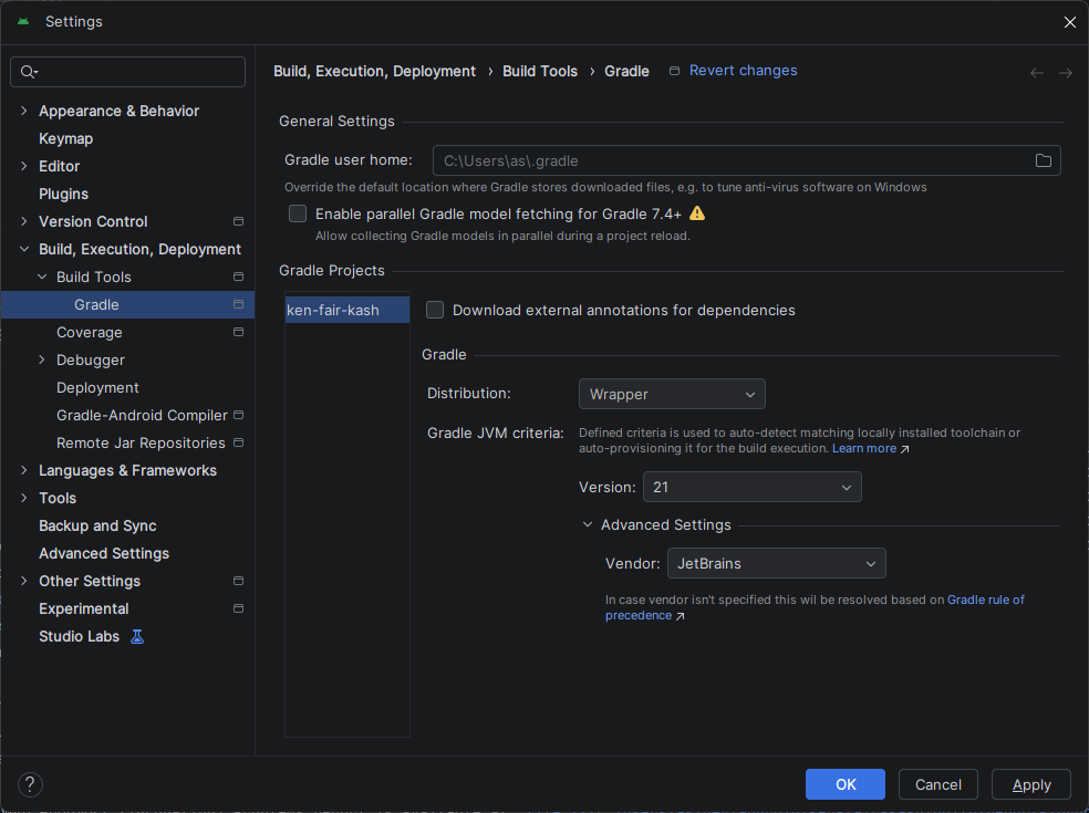 Android Studio Settings - JDK Vendor