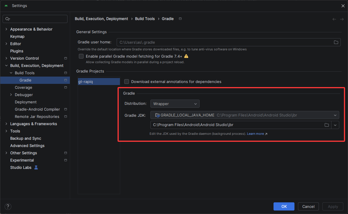 Android Studio Settings - JDK